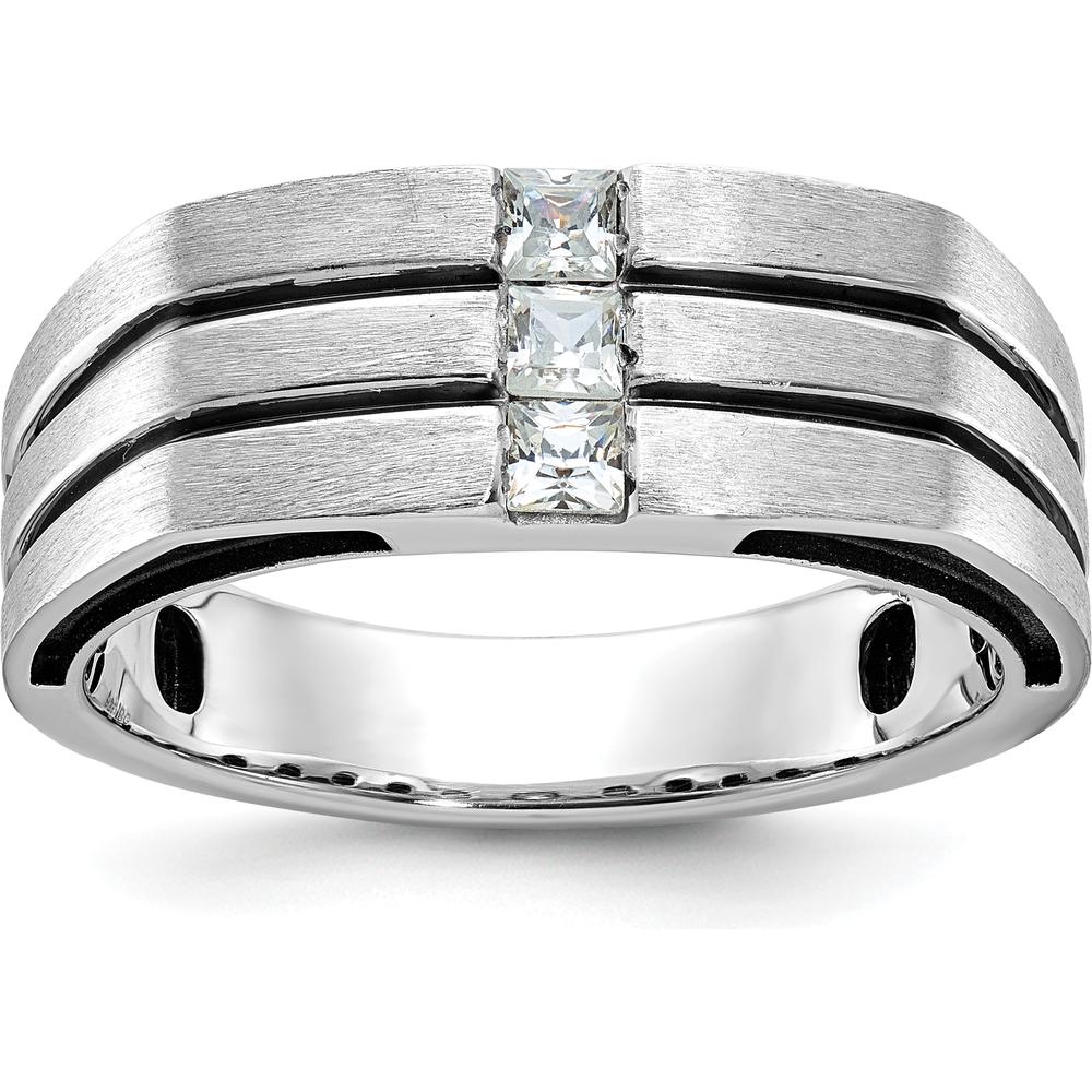 14K White Gold Men's Satin Band Ring with 1/3 Carat Square-Cut Diamonds by IBGoodman
