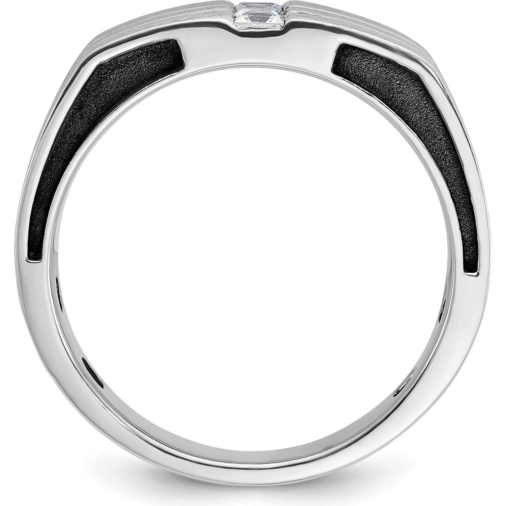14K White Gold Men's Satin Band Ring with 1/3 Carat Square-Cut Diamonds by IBGoodman