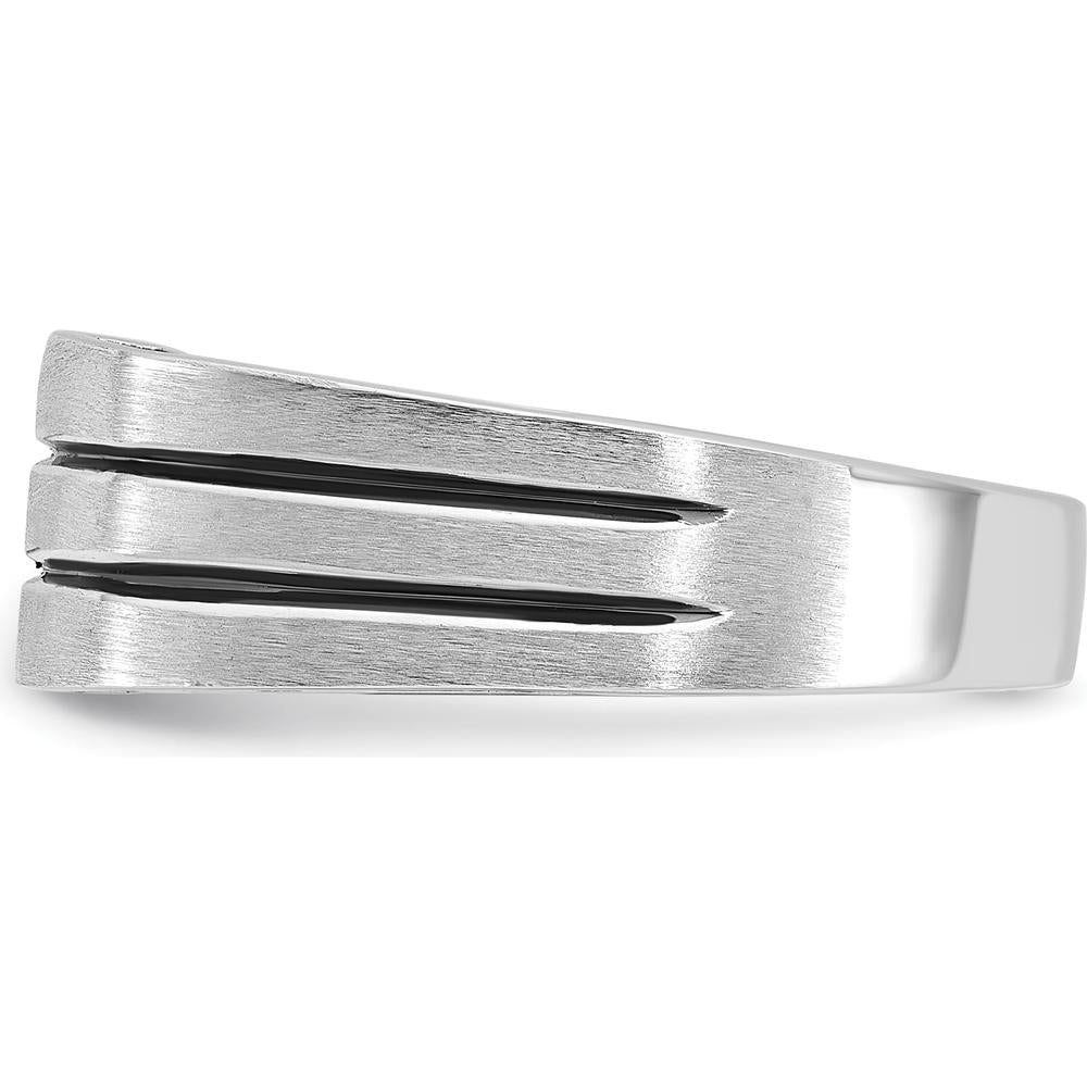 14K White Gold Men's Satin Band Ring with 1/3 Carat Square-Cut Diamonds by IBGoodman