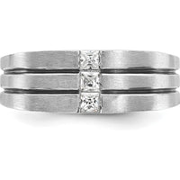 14K White Gold Men's Satin Band Ring with 1/3 Carat Square-Cut Diamonds by IBGoodman