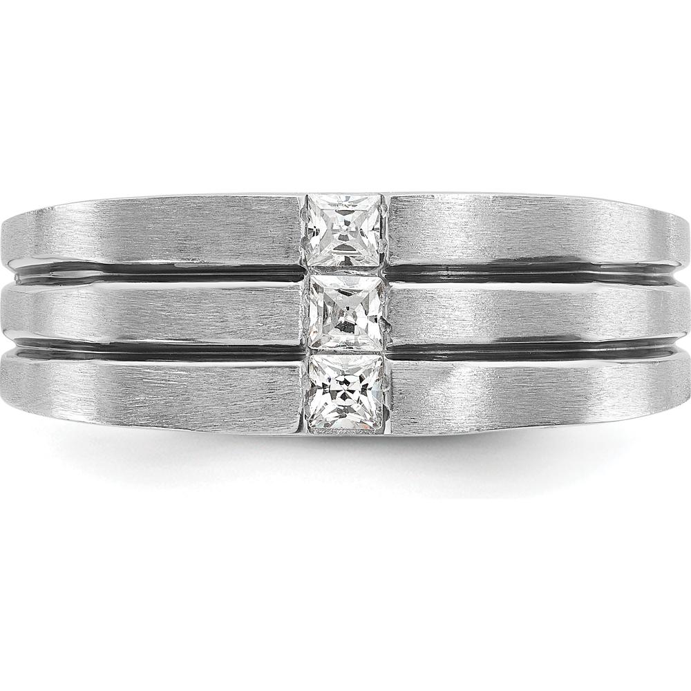 14K White Gold Men's Satin Band Ring with 1/3 Carat Square-Cut Diamonds by IBGoodman