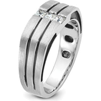 14K White Gold Men's Satin Band Ring with 1/3 Carat Square-Cut Diamonds by IBGoodman