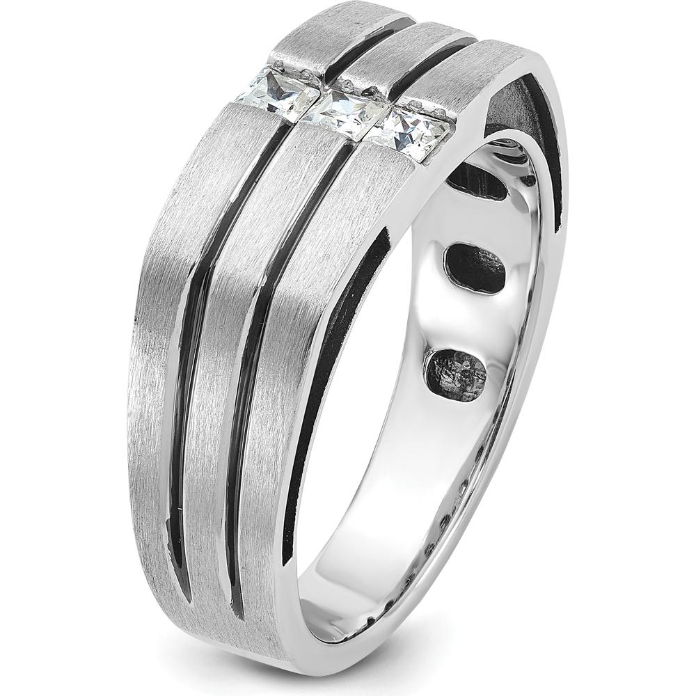 14K White Gold Men's Satin Band Ring with 1/3 Carat Square-Cut Diamonds by IBGoodman