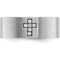 14K White Gold Men's Satin Band Ring with Diamond Cross - 0.01 Carats Total Diamond Weight by IBGoodman