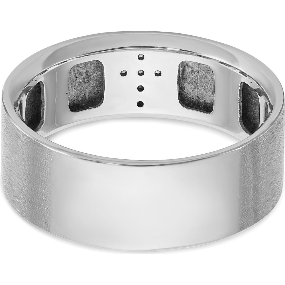 14K White Gold Men's Satin Band Ring with Diamond Cross - 0.01 Carats Total Diamond Weight by IBGoodman
