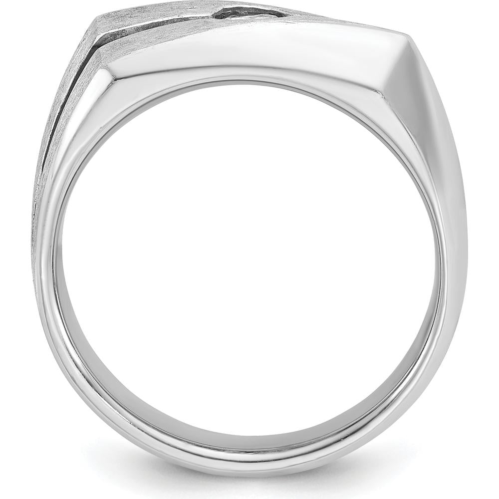 14K White Gold Men's Satin Band with 0.2 Carats Round Diamond and Black Rhodium Accents by IBGoodman