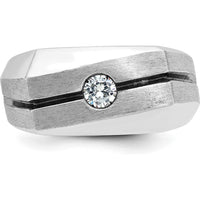 14K White Gold Men's Satin Band with 0.2 Carats Round Diamond and Black Rhodium Accents by IBGoodman