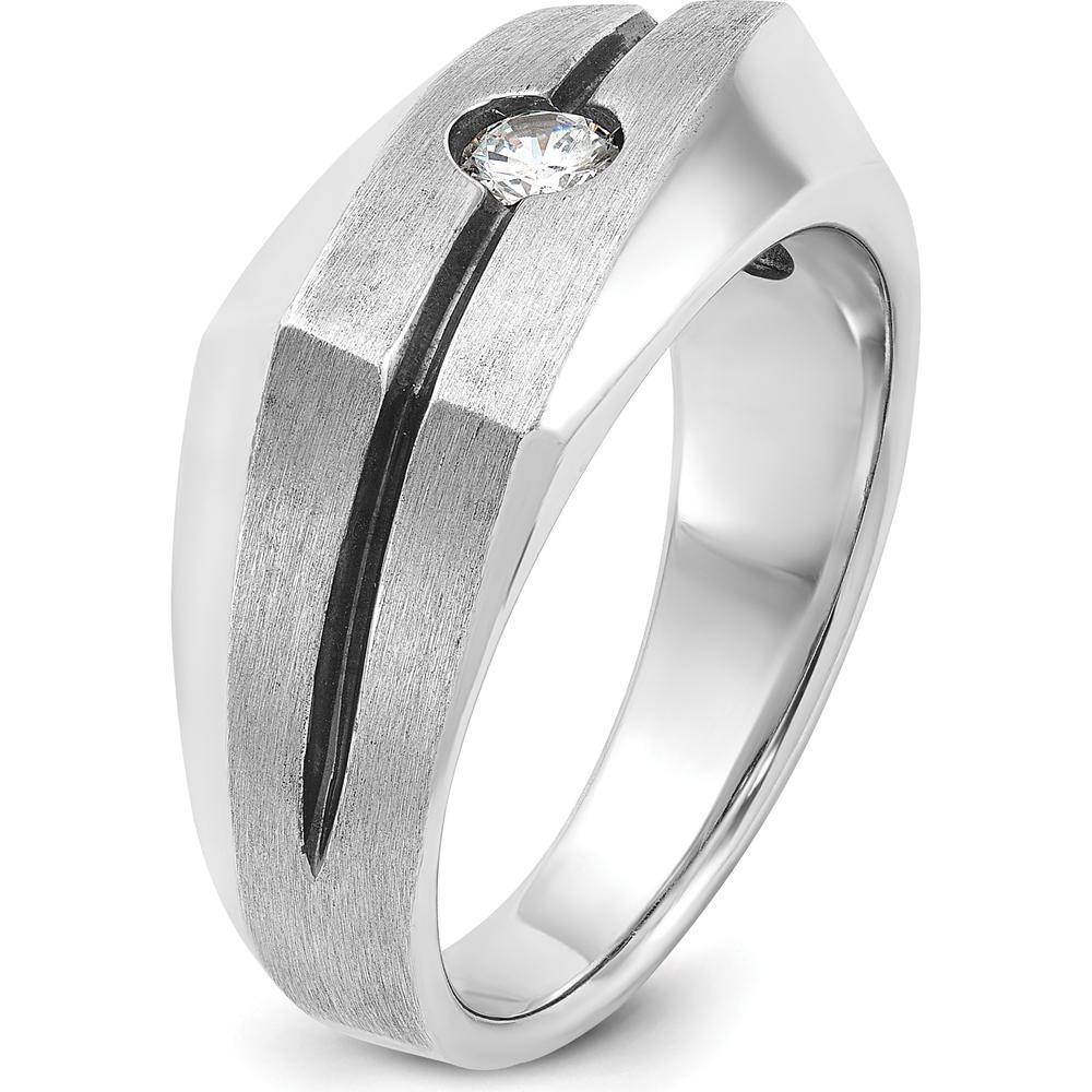 14K White Gold Men's Satin Band with 0.2 Carats Round Diamond and Black Rhodium Accents by IBGoodman