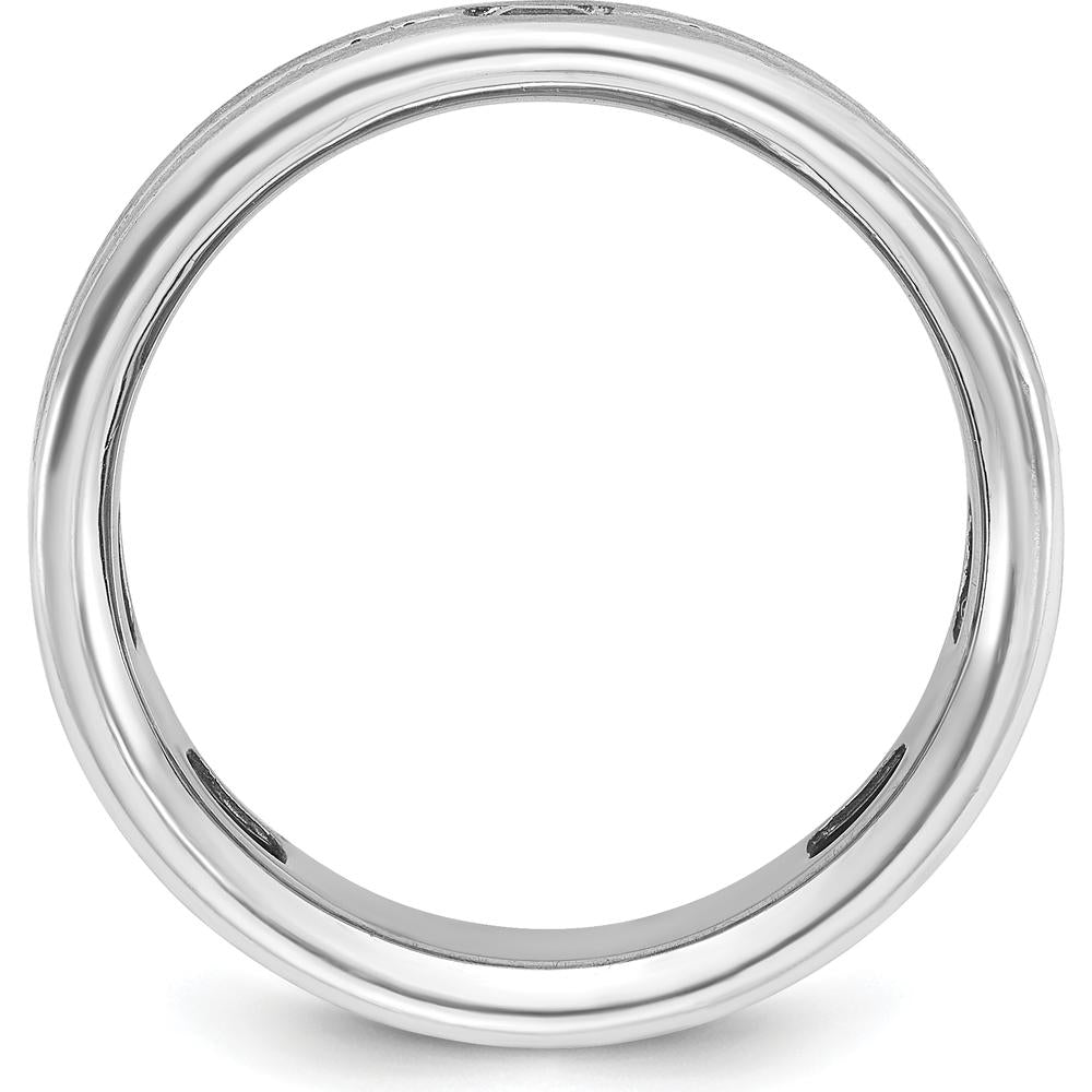 14K White Gold Men's Satin Band with Lab Created Sapphire and 1/8 Carats Diamonds by IBGoodman