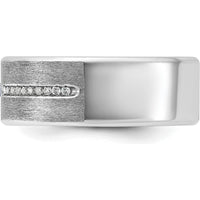 14K White Gold Men's Satin Band with Lab Created Sapphire and 1/8 Carats Diamonds by IBGoodman