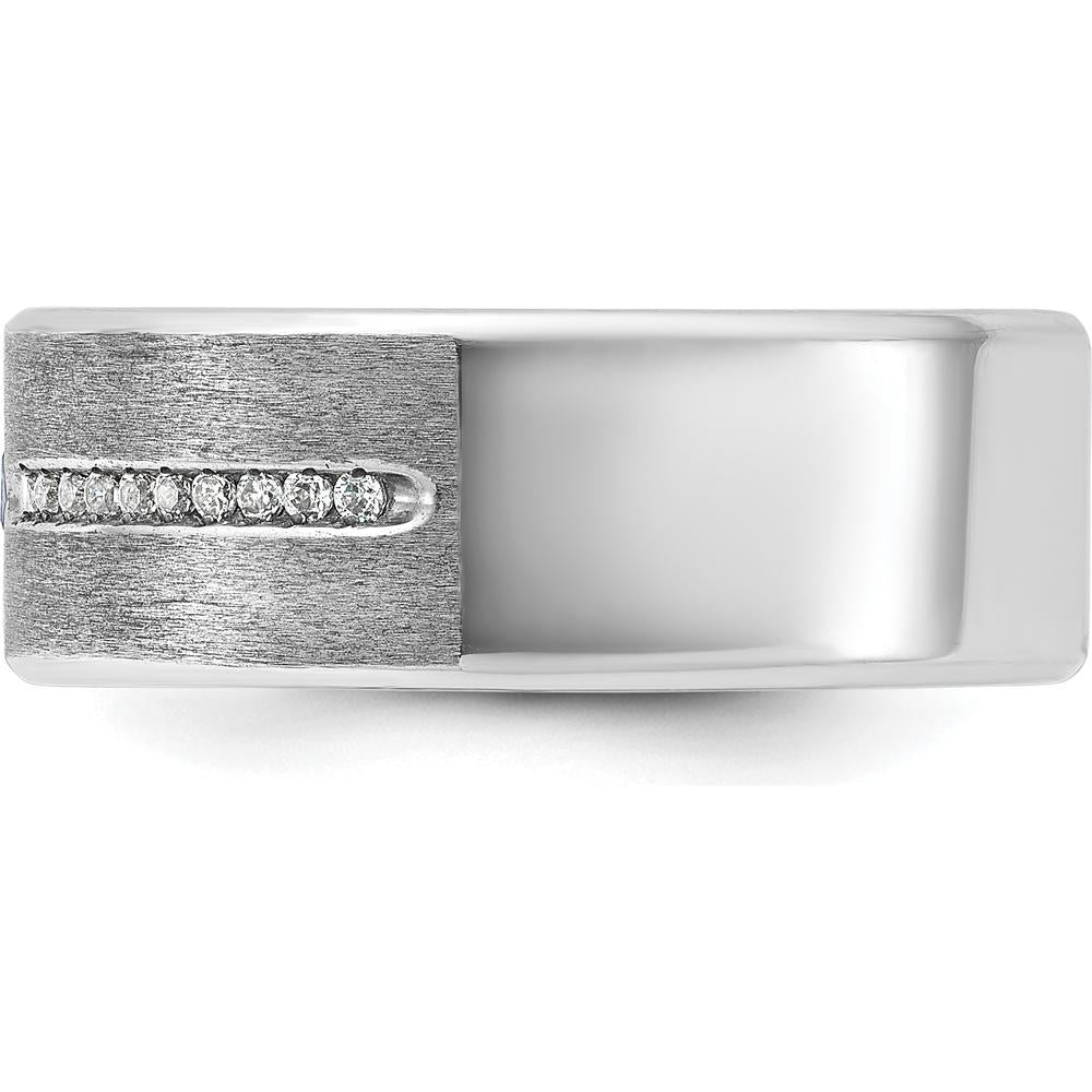 14K White Gold Men's Satin Band with Lab Created Sapphire and 1/8 Carats Diamonds by IBGoodman