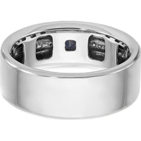 14K White Gold Men's Satin Band with Lab Created Sapphire and 1/8 Carats Diamonds by IBGoodman