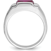 14K White Gold Men's Satin Created Ruby and Diamond Ring - 3.22 Carats Created Ruby, 0.014 Carats Total Diamond Weight by IBGoodman