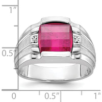 14K White Gold Men's Satin Created Ruby and Diamond Ring - 3.22 Carats Created Ruby, 0.014 Carats Total Diamond Weight by IBGoodman