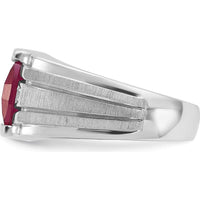14K White Gold Men's Satin Created Ruby and Diamond Ring - 3.22 Carats Created Ruby, 0.014 Carats Total Diamond Weight by IBGoodman