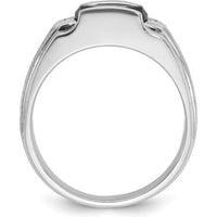 14K White Gold Men's Satin Created Sapphire and Diamond Ring - 3.25 Carats Created Sapphire, 0.014 Carats Total Diamond Weight by IBGoodman