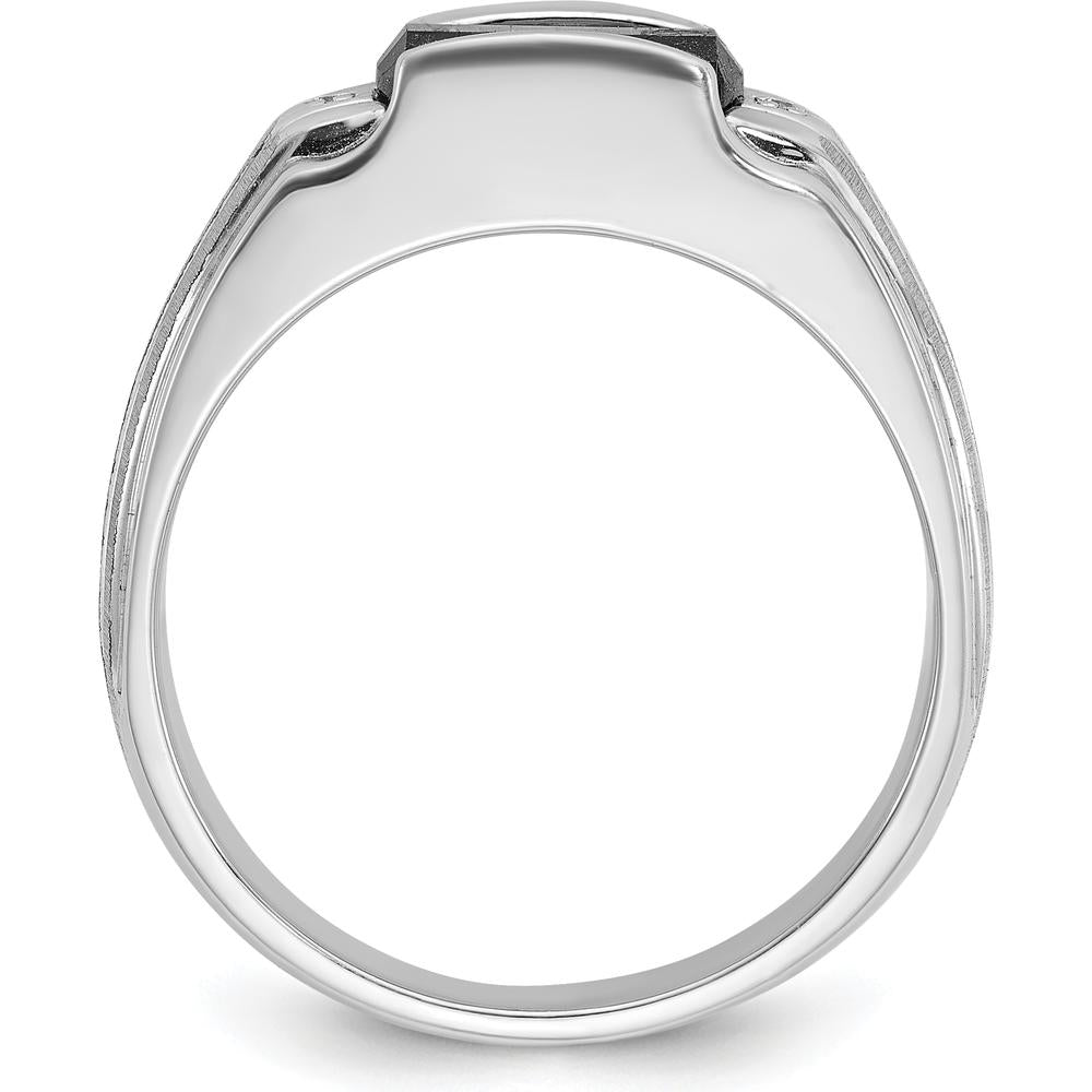 14K White Gold Men's Satin Created Sapphire and Diamond Ring - 3.25 Carats Created Sapphire, 0.014 Carats Total Diamond Weight by IBGoodman