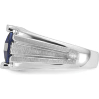 14K White Gold Men's Satin Created Sapphire and Diamond Ring - 3.25 Carats Created Sapphire, 0.014 Carats Total Diamond Weight by IBGoodman