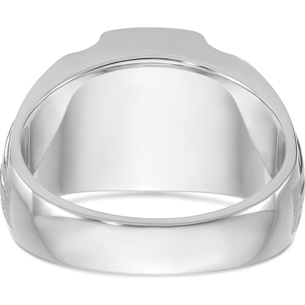 14K White Gold Men's Satin Created Sapphire and Diamond Ring - 3.25 Carats Created Sapphire, 0.014 Carats Total Diamond Weight by IBGoodman