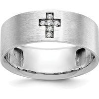 14K White Gold Men's Satin Cross Ring with Diamond Accent - 0.05 Carats Total Diamond Weight by IBGoodman