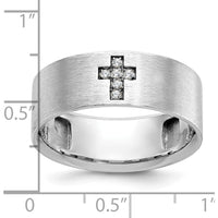 14K White Gold Men's Satin Cross Ring with Diamond Accent - 0.05 Carats Total Diamond Weight by IBGoodman