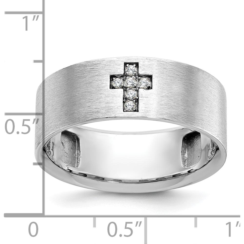 14K White Gold Men's Satin Cross Ring with Diamond Accent - 0.05 Carats Total Diamond Weight by IBGoodman