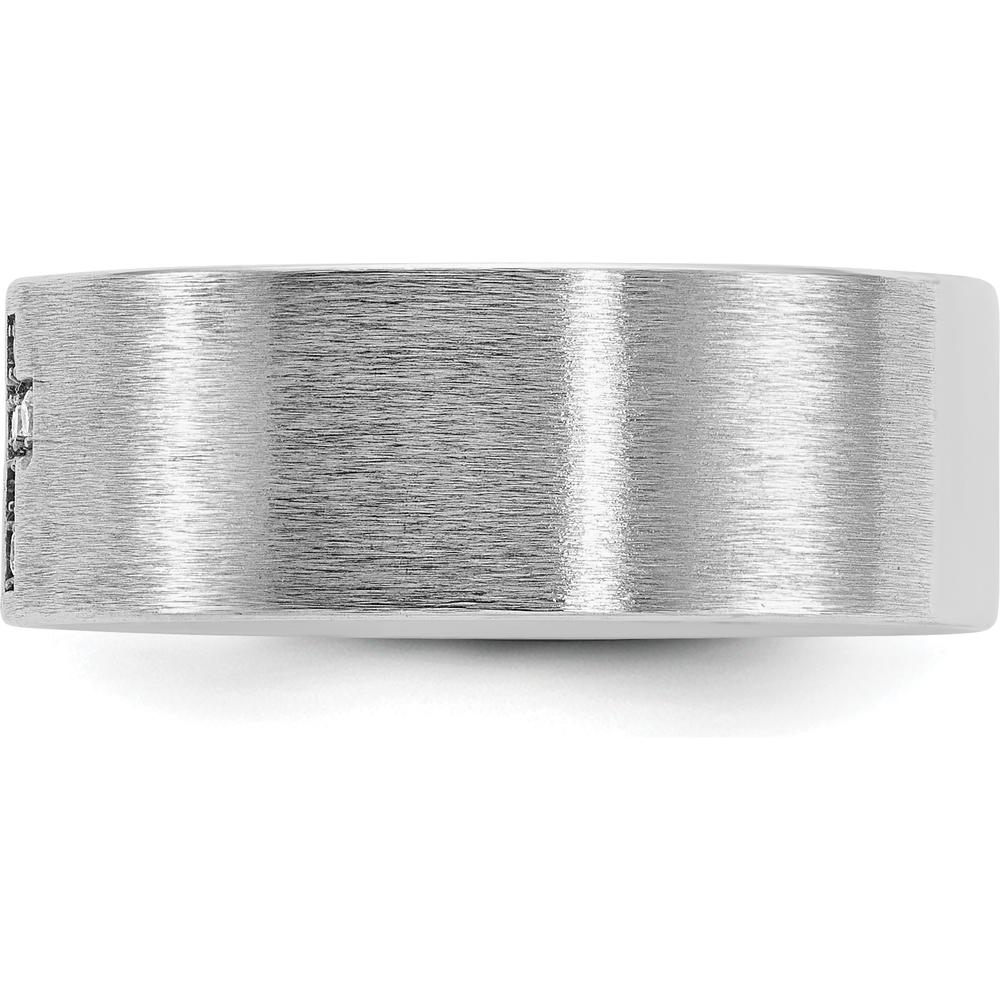 14K White Gold Men's Satin Cross Ring with Diamond Accent - 0.05 Carats Total Diamond Weight by IBGoodman
