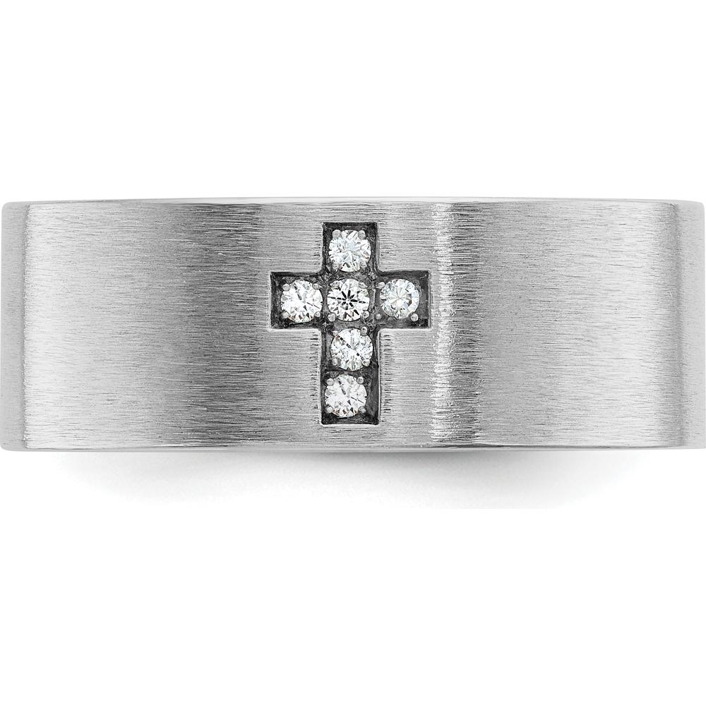 14K White Gold Men's Satin Cross Ring with Diamond Accent - 0.05 Carats Total Diamond Weight by IBGoodman