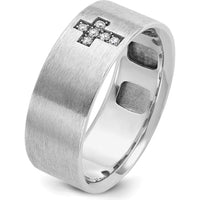 14K White Gold Men's Satin Cross Ring with Diamond Accent - 0.05 Carats Total Diamond Weight by IBGoodman