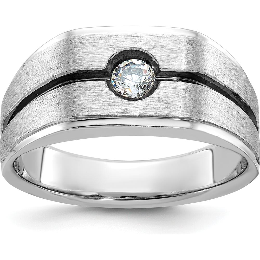 14K White Gold Men's Satin Diamond Ring with Black Rhodium Accents - 0.20 Carats Total Diamond Weight by IBGoodman