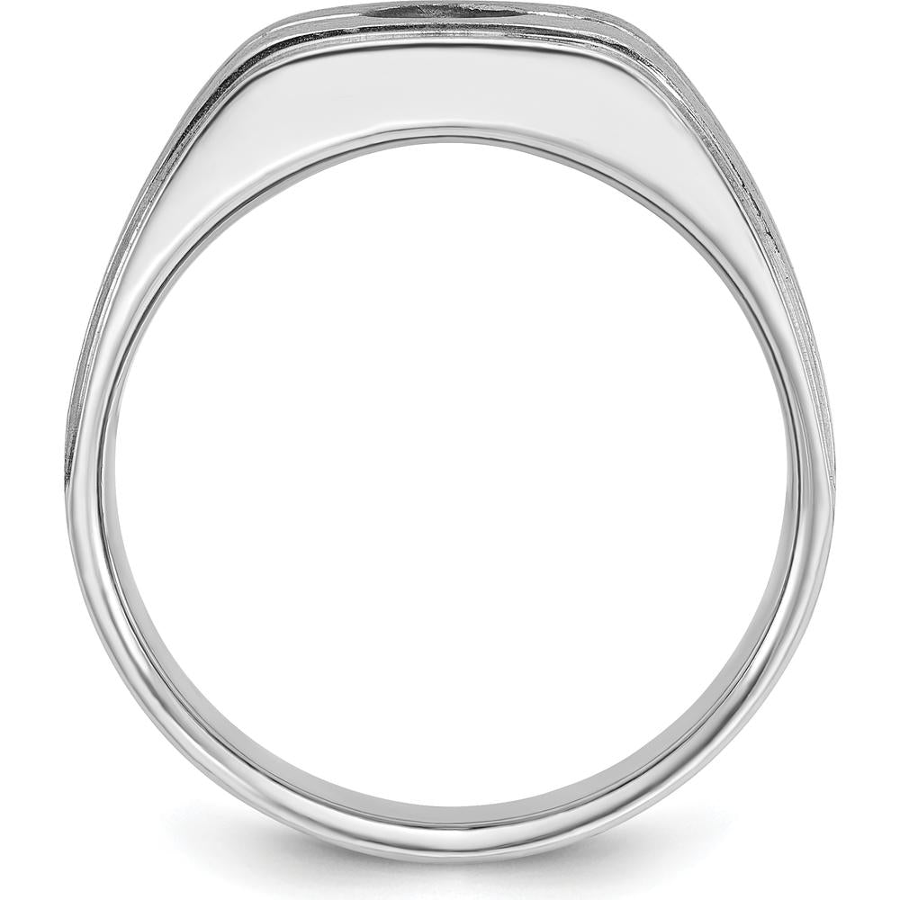 14K White Gold Men's Satin Diamond Ring with Black Rhodium Accents - 0.20 Carats Total Diamond Weight by IBGoodman