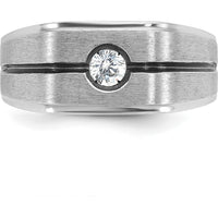 14K White Gold Men's Satin Diamond Ring with Black Rhodium Accents - 0.20 Carats Total Diamond Weight by IBGoodman