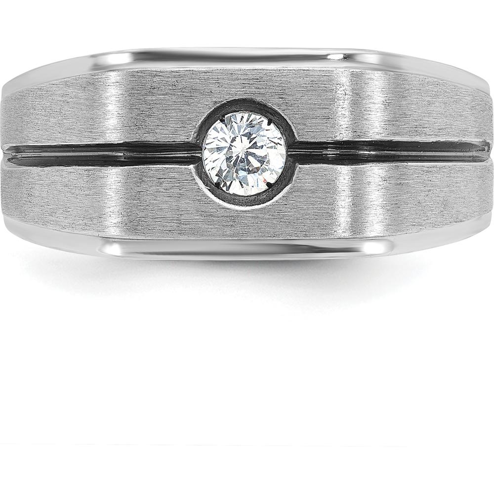 14K White Gold Men's Satin Diamond Ring with Black Rhodium Accents - 0.20 Carats Total Diamond Weight by IBGoodman