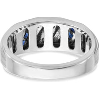 14K White Gold Men's Satin Finish Lab Created Sapphire and Diamond Ring - 0.09 Carats Diamond Weight by IBGoodman
