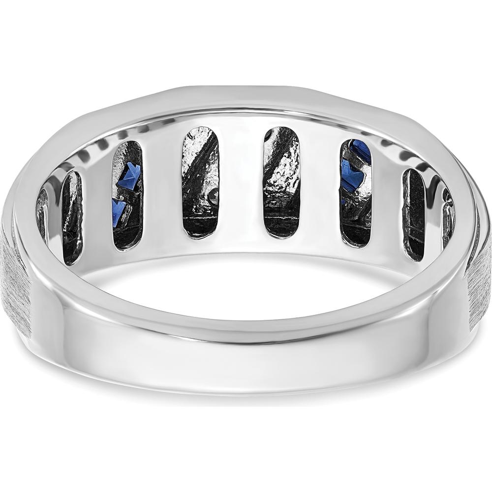 14K White Gold Men's Satin Finish Lab Created Sapphire and Diamond Ring - 0.09 Carats Diamond Weight by IBGoodman