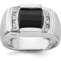 14K White Gold Men's Satin Finish Onyx and Diamond Ring - 0.24 Carats Total Diamond Weight by IBGoodman