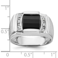 14K White Gold Men's Satin Finish Onyx and Diamond Ring - 0.24 Carats Total Diamond Weight by IBGoodman