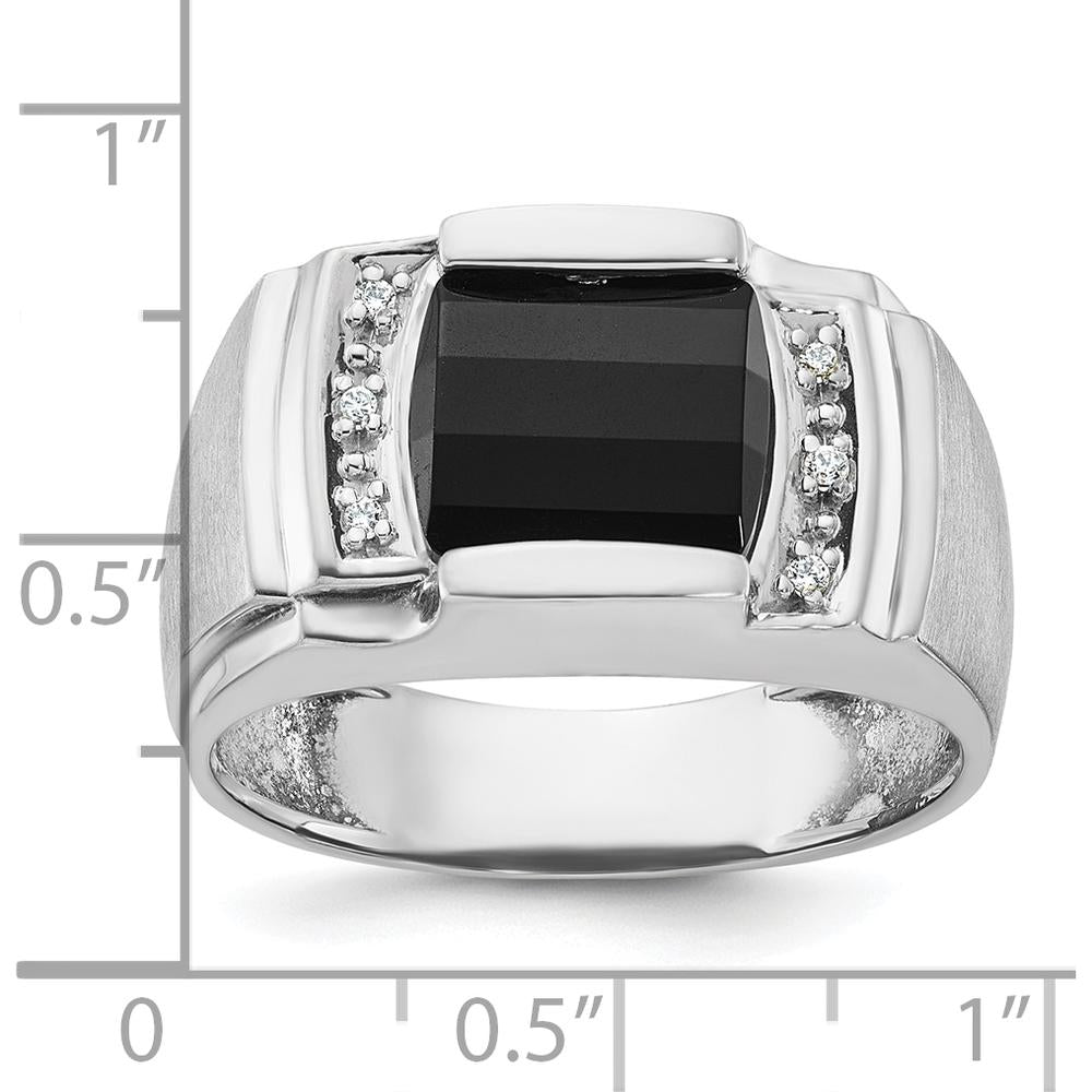 14K White Gold Men's Satin Finish Onyx and Diamond Ring - 0.24 Carats Total Diamond Weight by IBGoodman