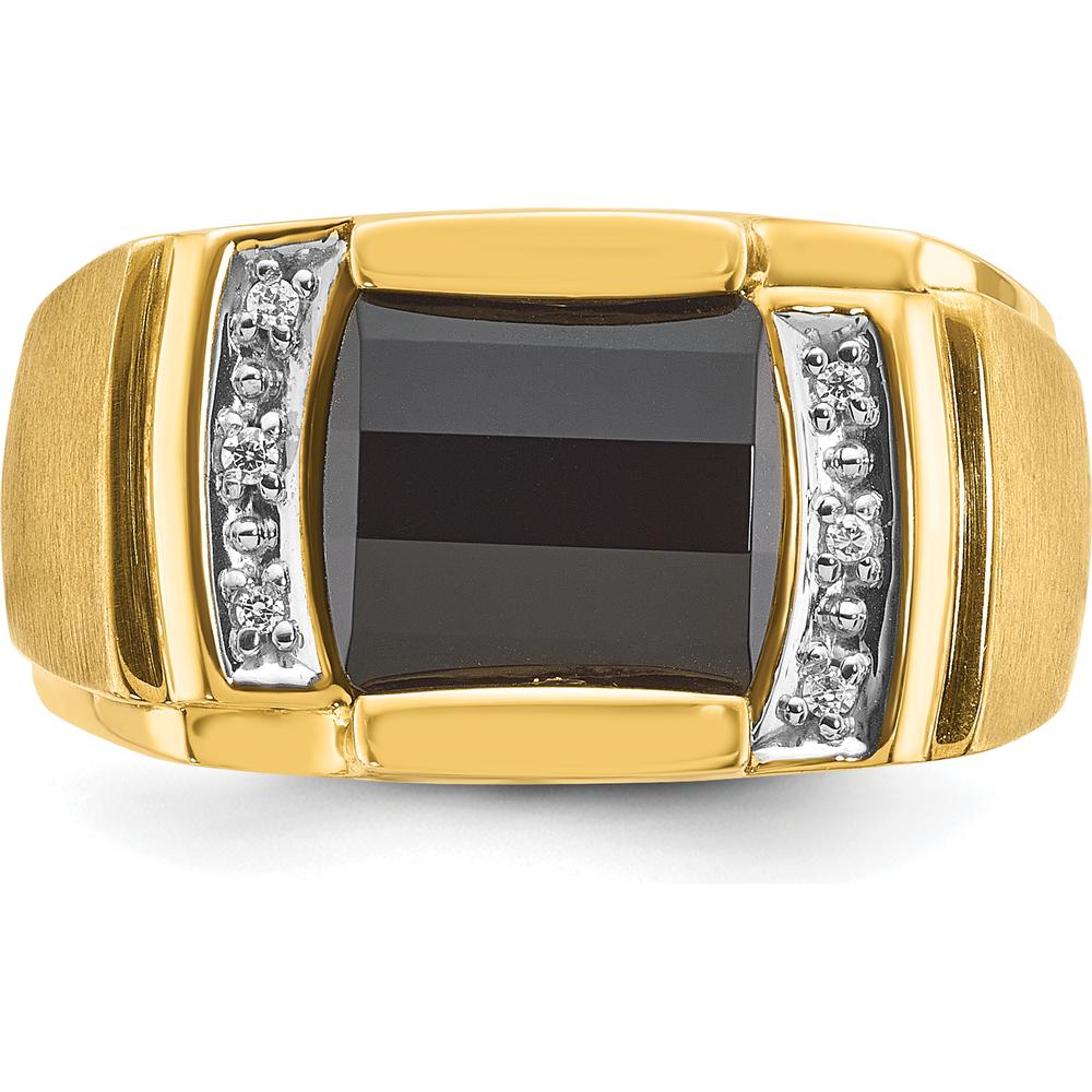 14K White Gold Men's Satin Finish Onyx and Diamond Ring - 0.24 Carats Total Diamond Weight by IBGoodman