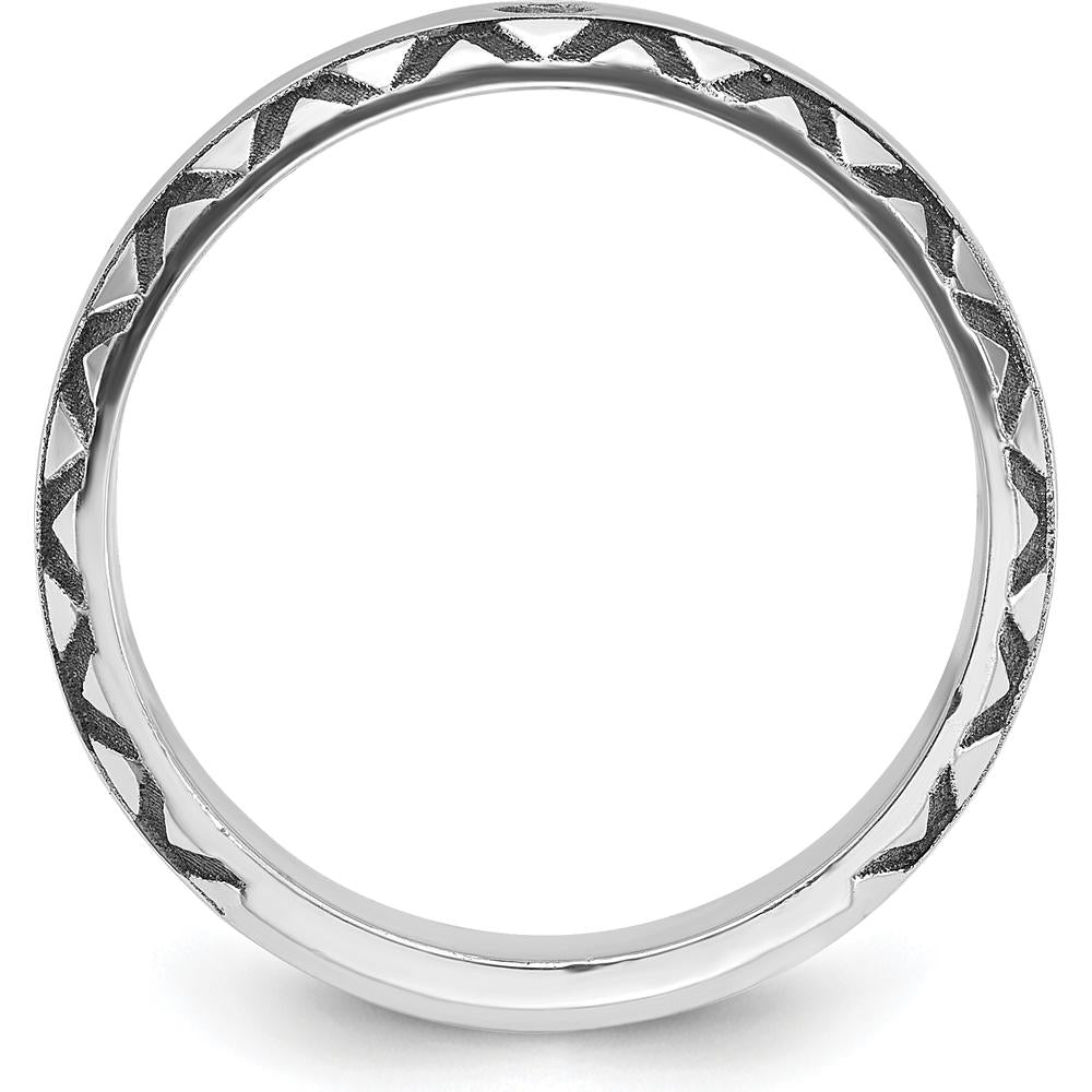 14K White Gold Men's Satin Finish Ring with Round Diamond - 2mm Faceted Diamond by IBGoodman
