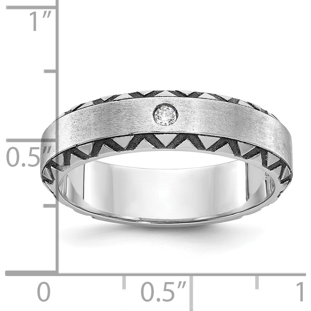 14K White Gold Men's Satin Finish Ring with Round Diamond - 2mm Faceted Diamond by IBGoodman