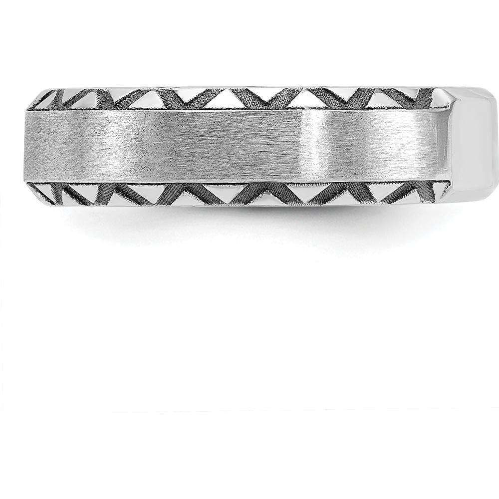 14K White Gold Men's Satin Finish Ring with Round Diamond - 2mm Faceted Diamond by IBGoodman