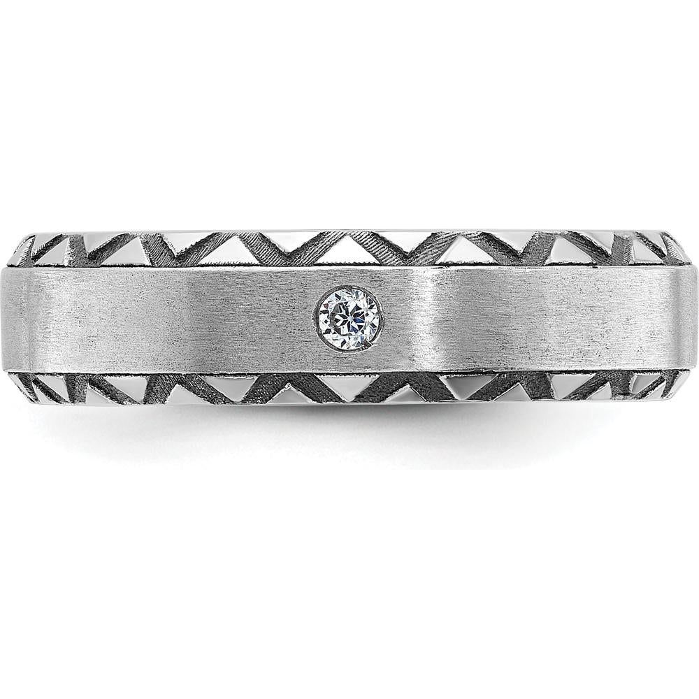 14K White Gold Men's Satin Finish Ring with Round Diamond - 2mm Faceted Diamond by IBGoodman
