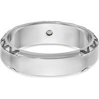 14K White Gold Men's Satin Finish Ring with Round Diamond - 2mm Faceted Diamond by IBGoodman