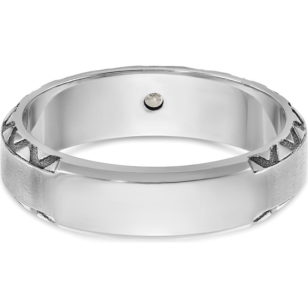 14K White Gold Men's Satin Finish Ring with Round Diamond - 2mm Faceted Diamond by IBGoodman