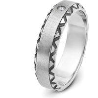 14K White Gold Men's Satin Finish Ring with Round Diamond - 2mm Faceted Diamond by IBGoodman