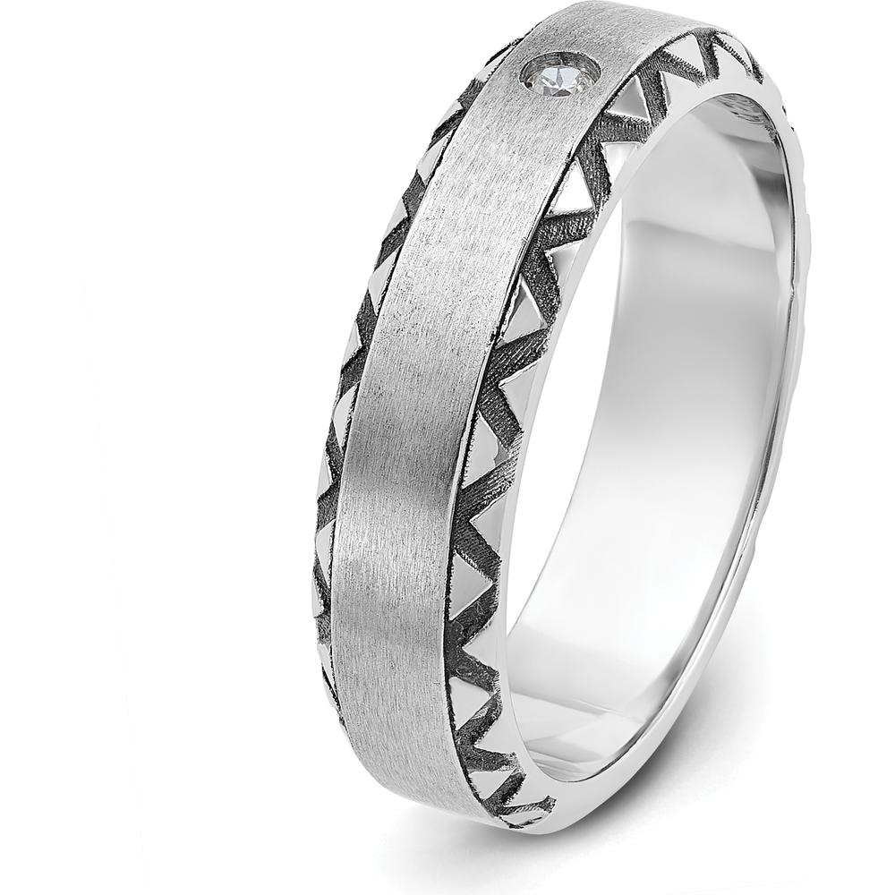 14K White Gold Men's Satin Finish Ring with Round Diamond - 2mm Faceted Diamond by IBGoodman