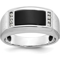 14K White Gold Men's Satin Onyx and 1/15 Carat Diamond Complete Ring - 0.01 Carats Total Diamond Weight by IBGoodman