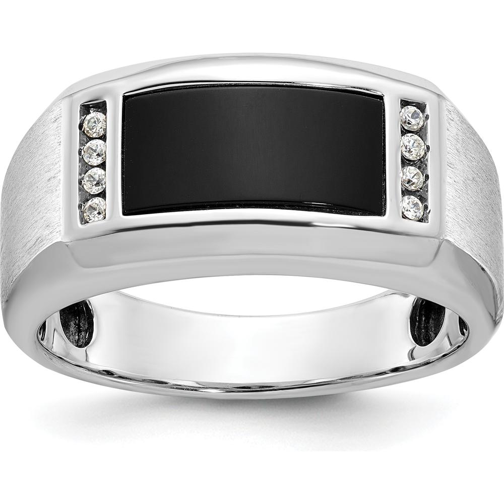 14K White Gold Men's Satin Onyx and 1/15 Carat Diamond Complete Ring - 0.01 Carats Total Diamond Weight by IBGoodman