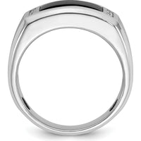 14K White Gold Men's Satin Onyx and 1/15 Carat Diamond Complete Ring - 0.01 Carats Total Diamond Weight by IBGoodman
